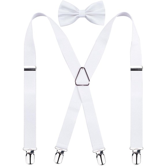 2.5CM Men's Solid Formal Banded Bow tie & Suspenders Sets 4-Clip