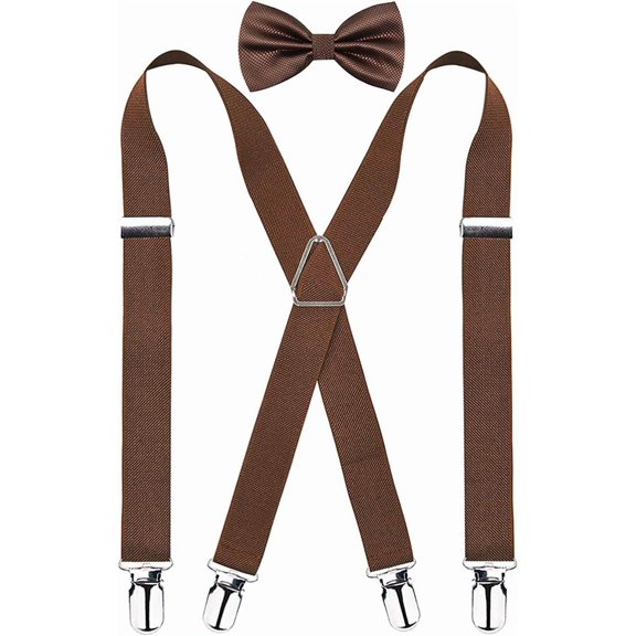 2.5CM Men's Solid Formal Banded Bow tie & Suspenders Sets 4-Clip