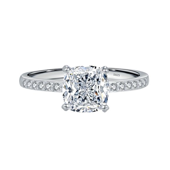 2.5CT Cushion Cut Moissanite Ring D Color VVS1 Clarity Womens Engagement Rings 925 Sterling Silver Diamond Rings for Women Size 5-9