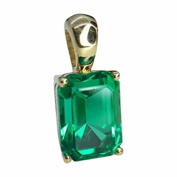 2.5CT Green Emerald 925 Silver Women's Solitaire Pendant In 14k Yellow Gold Plated With 18" Chain