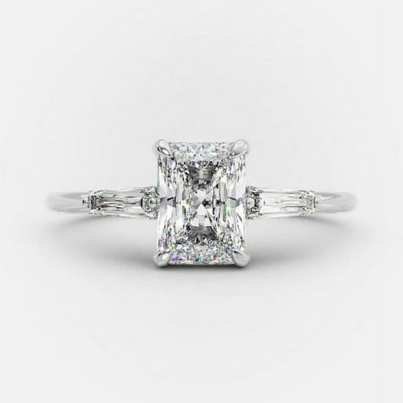 2.5CT Radiant & Tapered Baguette Three Stone Style Moissanite Engagement Ring 10k White Gold