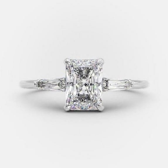 2.5CT Radiant & Tapered Baguette Three Stone Style Moissanite Engagement Ring 14k White Gold