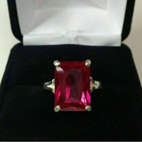 2.5Ct Lab Created Ruby Emerald Cut Solitaire Engagement Ring 14K White Gold Plated