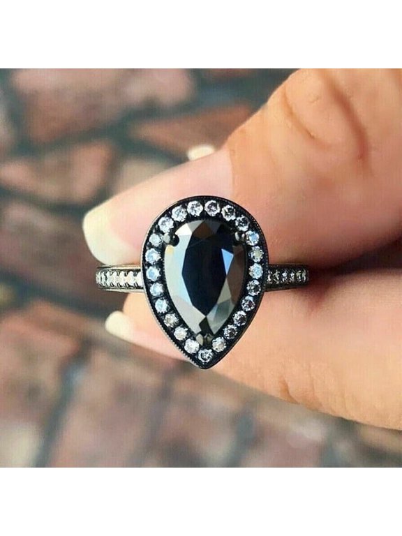 2.5Ct Pear Cut Lab-Created Black Diamond Engagement Ring 14K Black Gold Finish