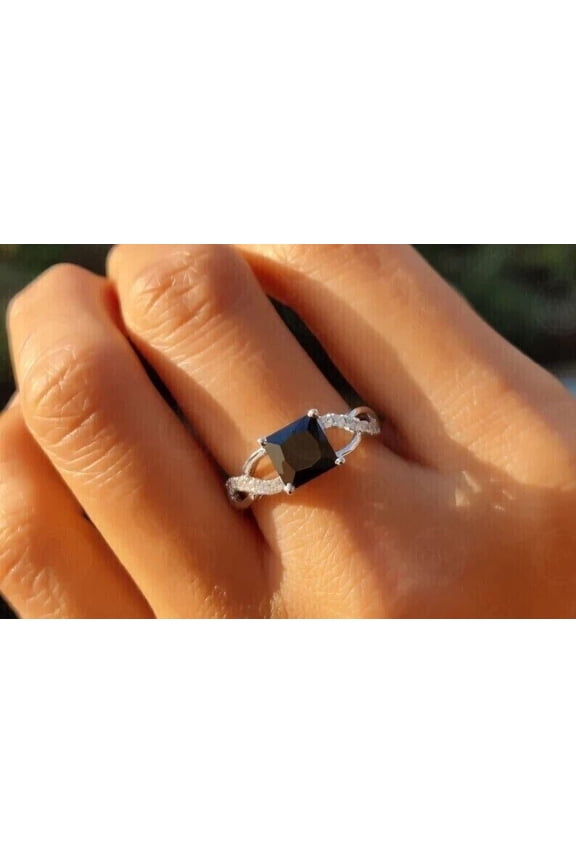 2.5Ct Princess Cut Lab Created Black Diamond Propose Ring In 14k White Gold Plated Sterling Silver