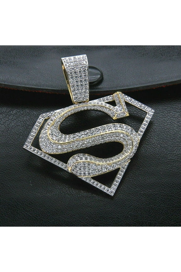2.5Ct Round Cut Lab Created Diamond Men's Superman Pendant in 14K Yellow Gold Plated