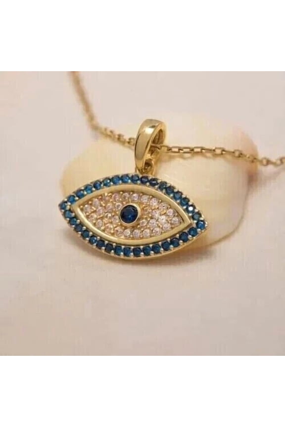 2.5Ct Round Cut Lab-Created Sapphire Evil Eye Pendant 14k Yellow Gold Over Women