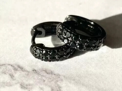 2.5Ct Round Lab-Created Diamond Men's Huggie Hoop Earrings 14k Black Gold Plated