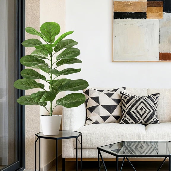 2.5FT Artificial Fiddle Leaf Fig Trees Set of 2 with White Planter and Pebbles for Indoor Outdoor Decor