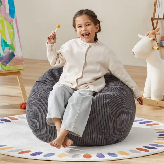 2.5FT Bean Bag Chair with Filler Included Beanbags Small Teardrop Bean Bag Chair with Removable Cover for Bedroom Living Room (Small, Grey)
