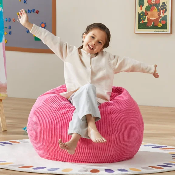 2.5FT Bean Bag Chair Beanbags Small Bean Bag Chair with Filler Included Teardrop Bean Bag Chair with Removable Cover for Bedroom Living Room (Small, Pink)