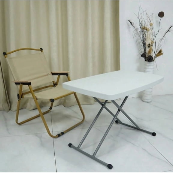 2.5FT Portable Heavy Duty Plastic Folding Table, Portable Dining Table Indoor Outdoor with Carrying Handle White