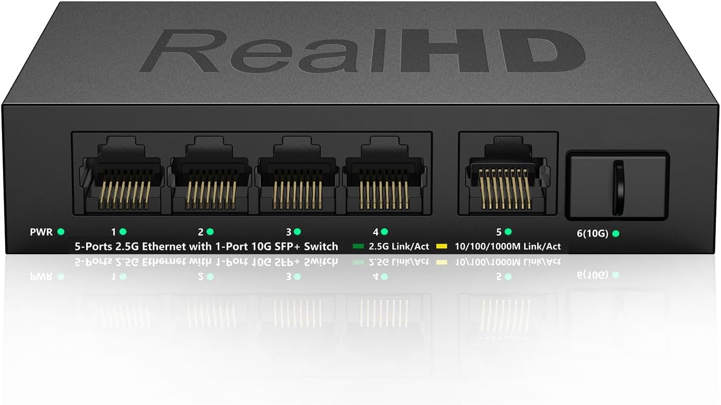 2.5GB 5 Port Network Ethernet Switch Unmanaged with 1 x 10G SFP+ Port ...