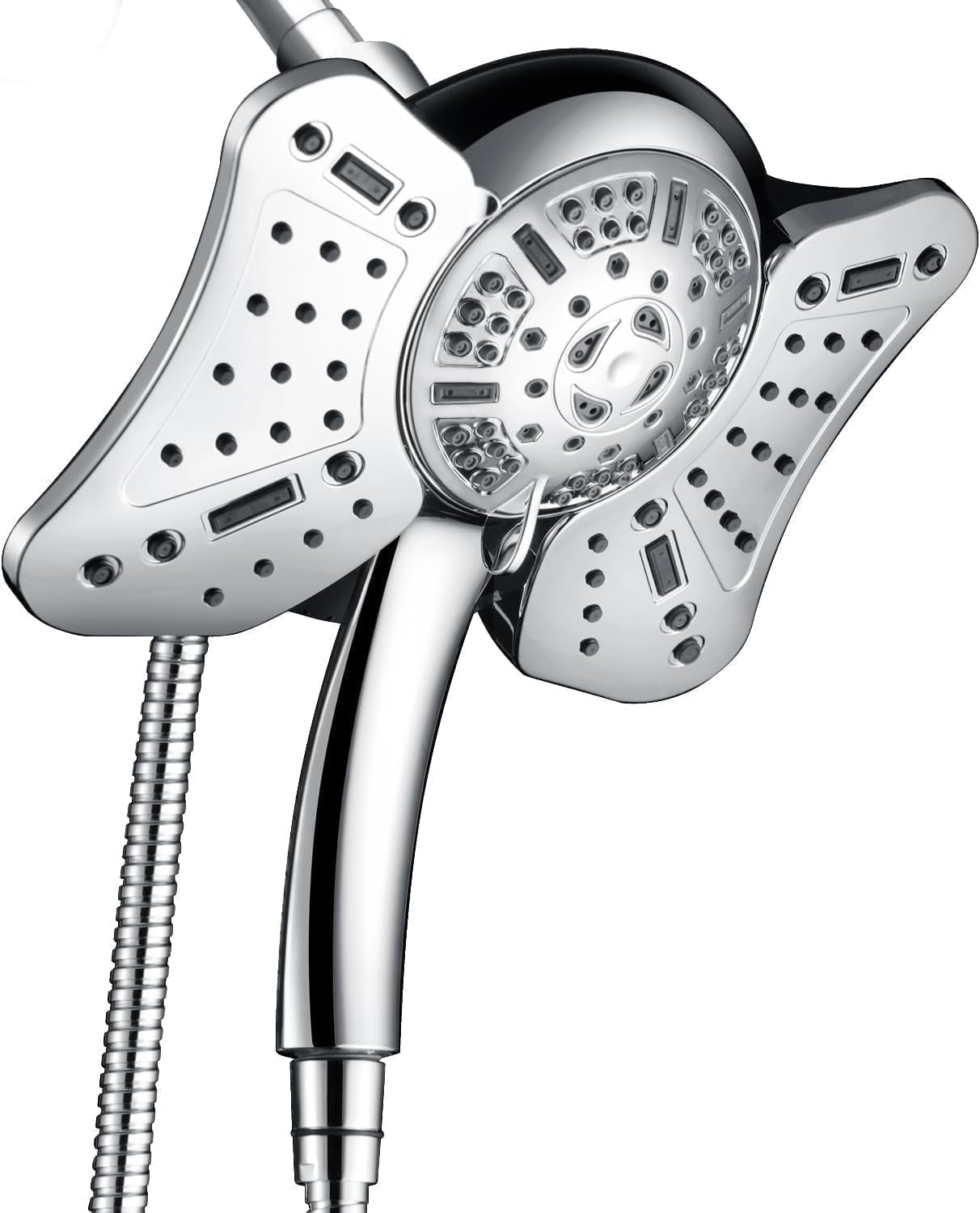 KESTE High Pressure Shower Head, 2 in 1 Rainfall Shower Heads with 9 Mode Adjustable Handheld Showerhead, Dual Showerhead with Anti-Clog Nozzles and 60” Hose, Silver