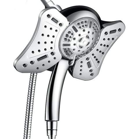 KESTE High Pressure Shower Head, 2 in 1 Rainfall Shower Heads with 9 Mode Adjustable Handheld Showerhead, Dual Showerhead with Anti-Clog Nozzles and 60” Hose, Silver