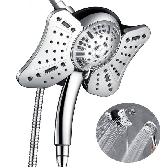 KESTE High Pressure Shower Head, 2 in 1 Rainfall Shower Heads with 9 Mode Adjustable Handheld Showerhead, Dual Showerhead with Anti-Clog Nozzles and 60” Hose, Silver