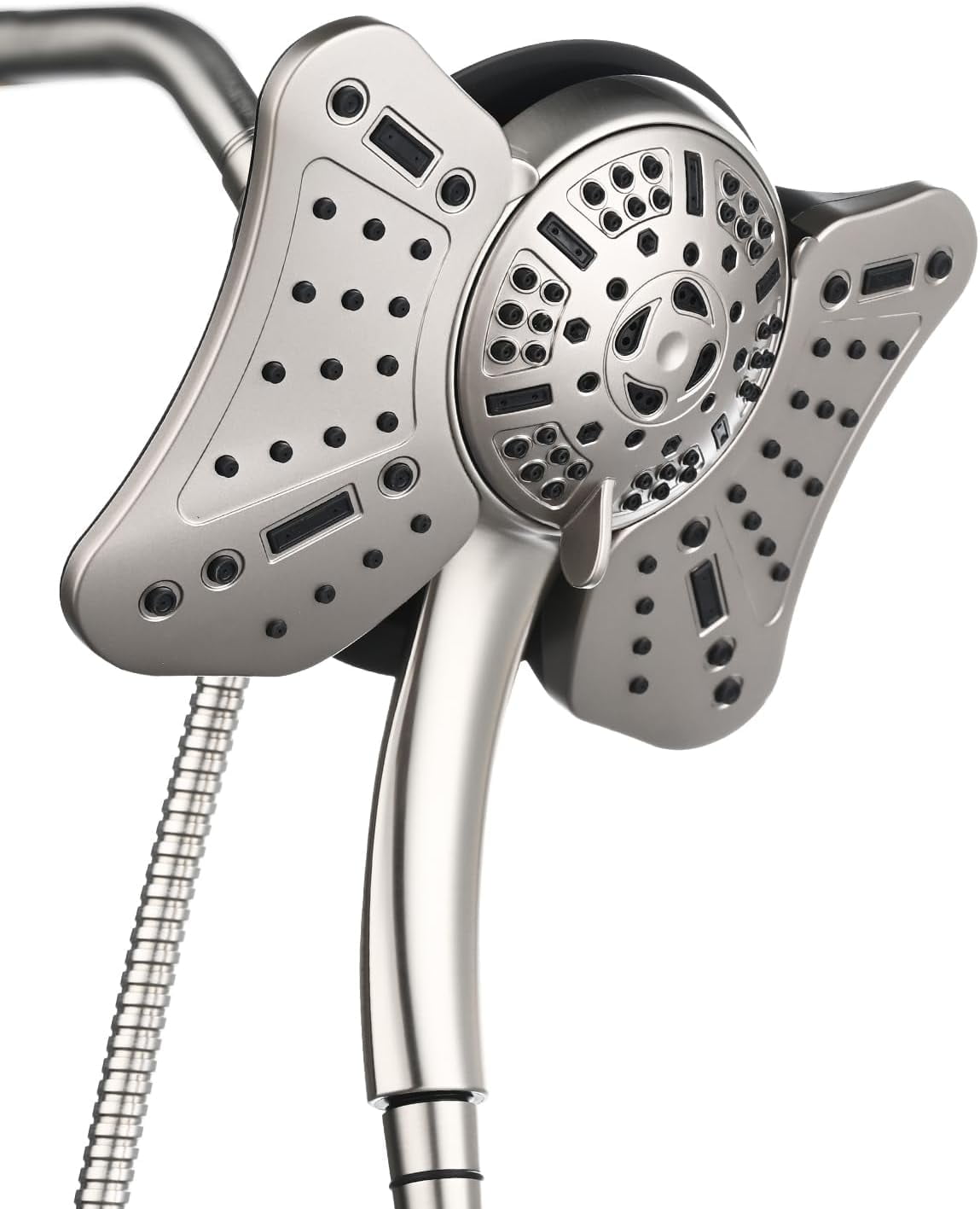 KESTE Shower Head with Handheld Combo: High Pressure 2 in 1 Waterfall Shower Heads with Detachable Handheld Shower Head, 9 Mode Adjustable, Dual Showerhead with Anti-Clog Nozzles and Hose, Nickel