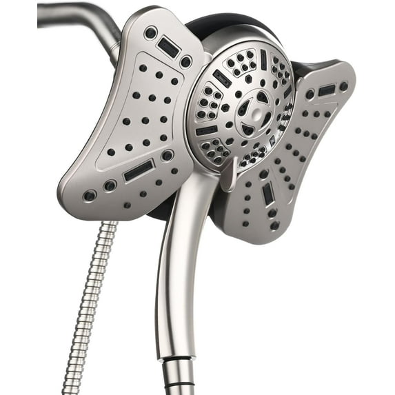 KESTE Shower Head with Handheld Combo: High Pressure 2 in 1 Waterfall Shower Heads with Detachable Handheld Shower Head, 9 Mode Adjustable, Dual Showerhead with Anti-Clog Nozzles and Hose, Nickel
