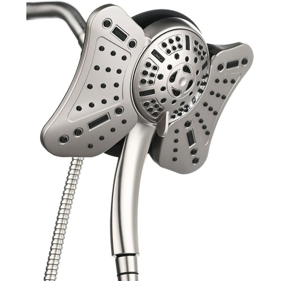 KESTE Shower Head with Handheld Combo: High Pressure 2 in 1 Waterfall Shower Heads with Detachable handheld shower head, 9 Mode Adjustable, Dual Showerhead with Anti-Clog Nozzles and Hose, Nickel
