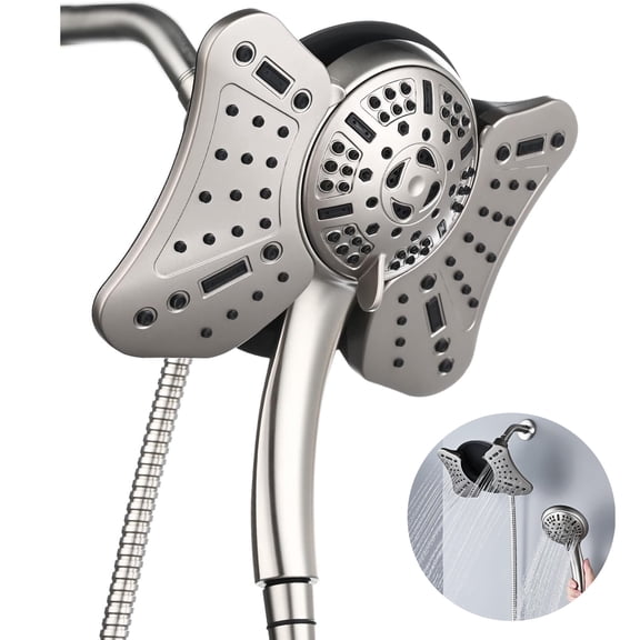 KESTE Shower Head with Handheld Combo: High Pressure 2 in 1 Waterfall Shower Heads with Detachable Handheld Shower Head, 9 Mode Adjustable, Dual Showerhead with Anti-Clog Nozzles and Hose, Nickel