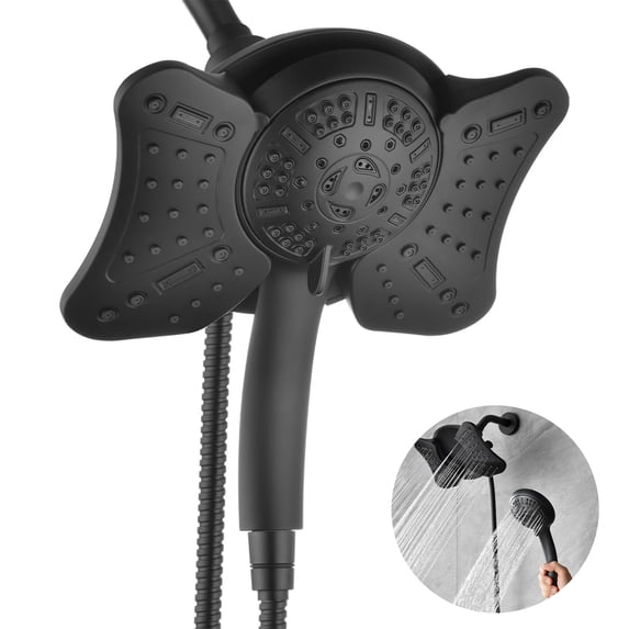 KESTE Shower Head with Handheld Spray Combo: High Pressure 2 in 1 Shower Heads with 60” Hose & 9 Mode Adjustable Handheld Shower, Double Rain Showerhead for Bathroom with Anti-Clog Nozzles, Black