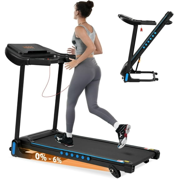 SWERTOY Treadmills for Home, 3.0 HP Hydraulic Folding Treadmill with Incline, Treadmill 10 MPH for Running Walking with 350LBS Weight Capacity, Small Space Running Machine with Charge Station