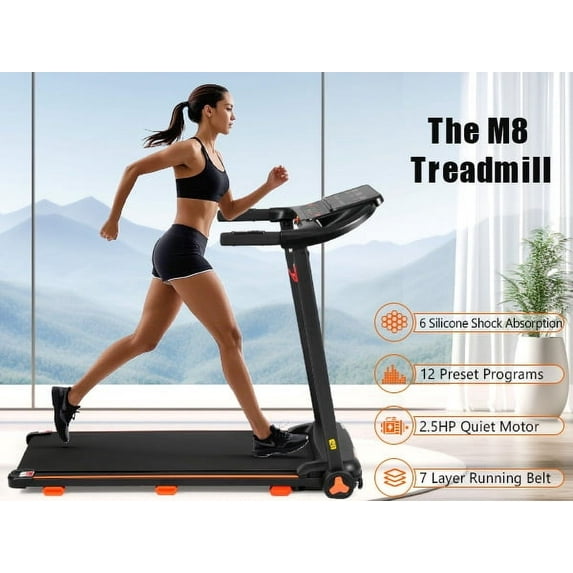 2.5HP Folding Treadmill for Home with Incline - 300LBS Capacity, 7.5MPH Speed, Bluetooth Speaker & USB Charging - Quiet Motor, Heart Rate Monitor, 6 Shock Absorbers - Perfect for Small Spaces (Black)