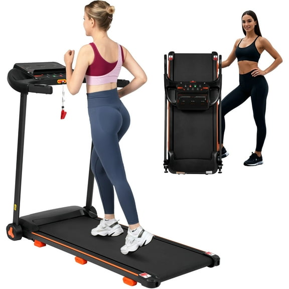 2.5HP Folding Treadmill for Home - 300lb Capacity with Incline, Bluetooth Speaker & Heart Rate Monitor, 7.5MPH Speed, Black