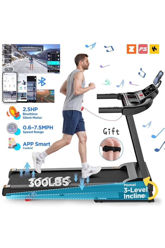 2.5HP Folding Treadmill for Home, Treadmill 300 lbs Capacity, Manual Incline Treadmill, Bluetooth Connectivity, Device Holder,71 Programs