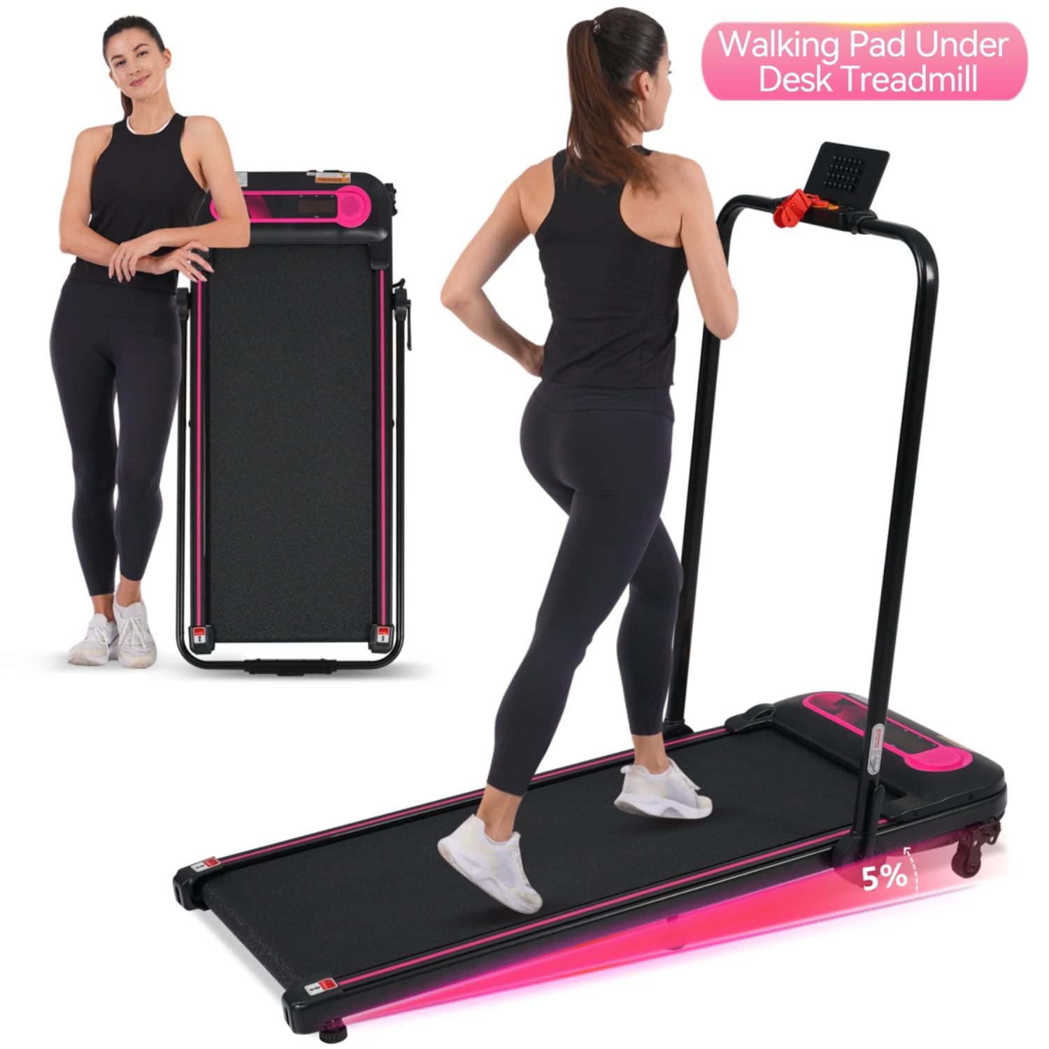 2.5HP Folding Walking Pad Treadmill for Home Office, 0.5-7.5MPH Speed, 300LBS Capacity, Incline, LED Display, Remote Control, No Installation, Shock Absorbing
