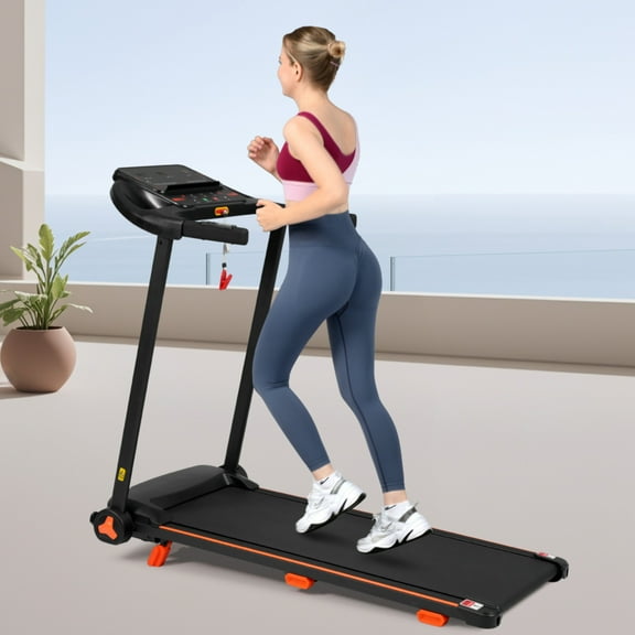 2.5HP Quiet Folding Treadmill for Home, 300lbs Capacity, 7.5MPH Speed, Incline, Heart Rate Sensor, USB Charge Station, Bluetooth Speaker