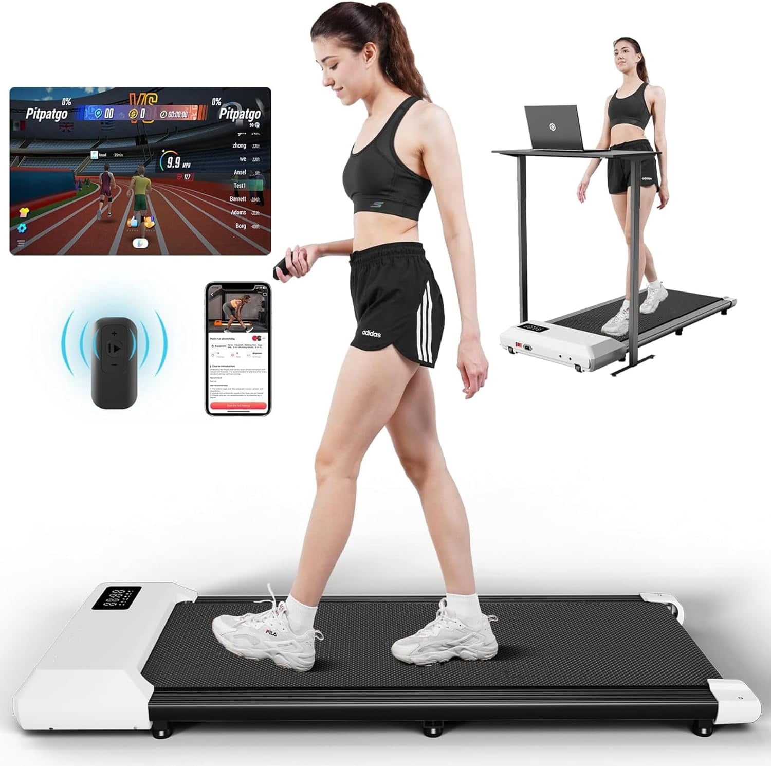 YDZJY Electric Exercise Treadmill, Walking Pad, Under Desk Treadmill, Mini Portable Treadmill with App and Remote Control, 2.2 HP Quiet Walking Jogging Machine for Office Home Use, 165 Lbs Capacity