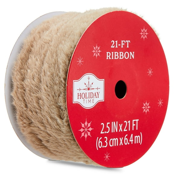 Brown Faux Fur Christmas Ribbon, 2.5" x 21', by Holiday Time