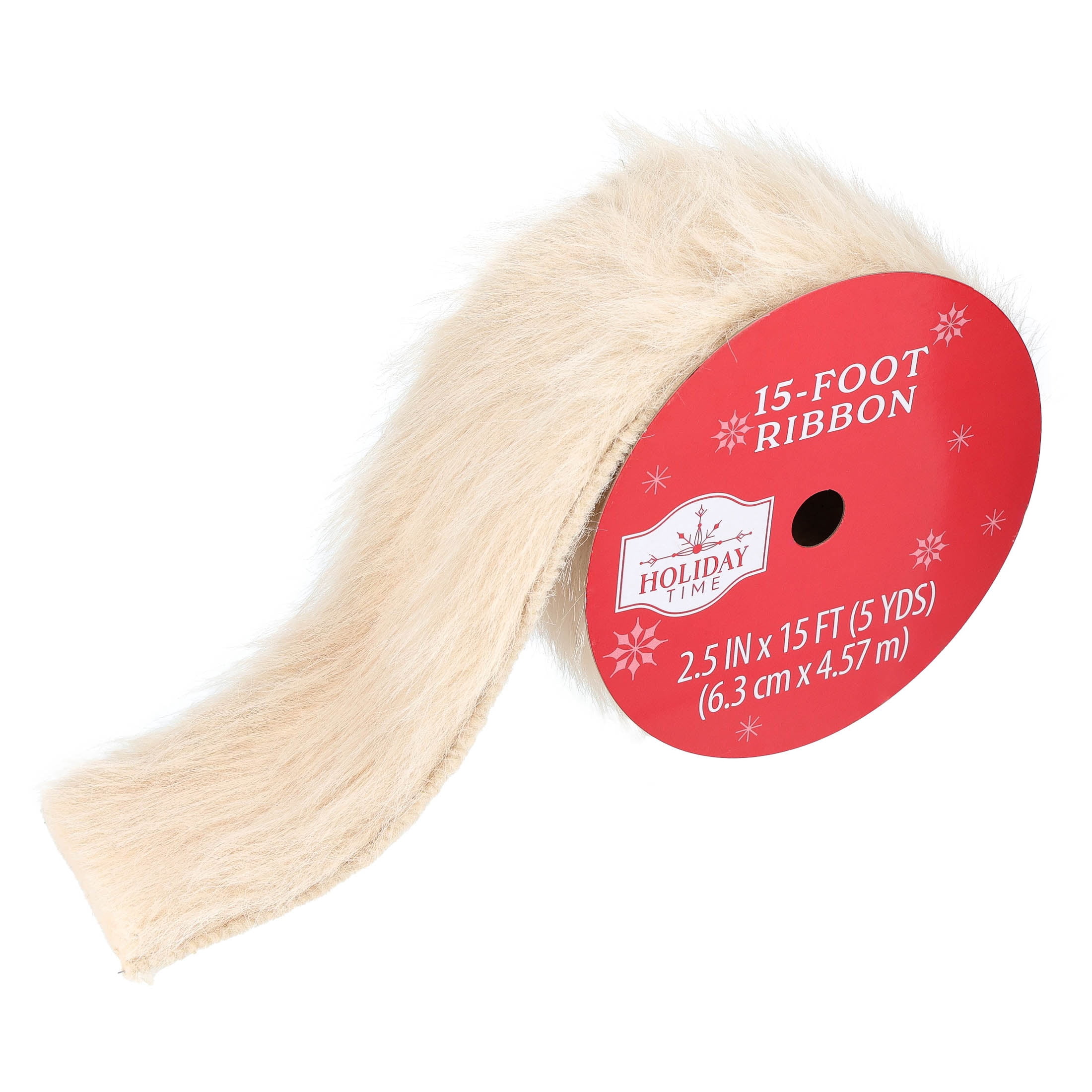 Cream Faux Fur Christmas Ribbon, 2.5" x 15', by Holiday Time