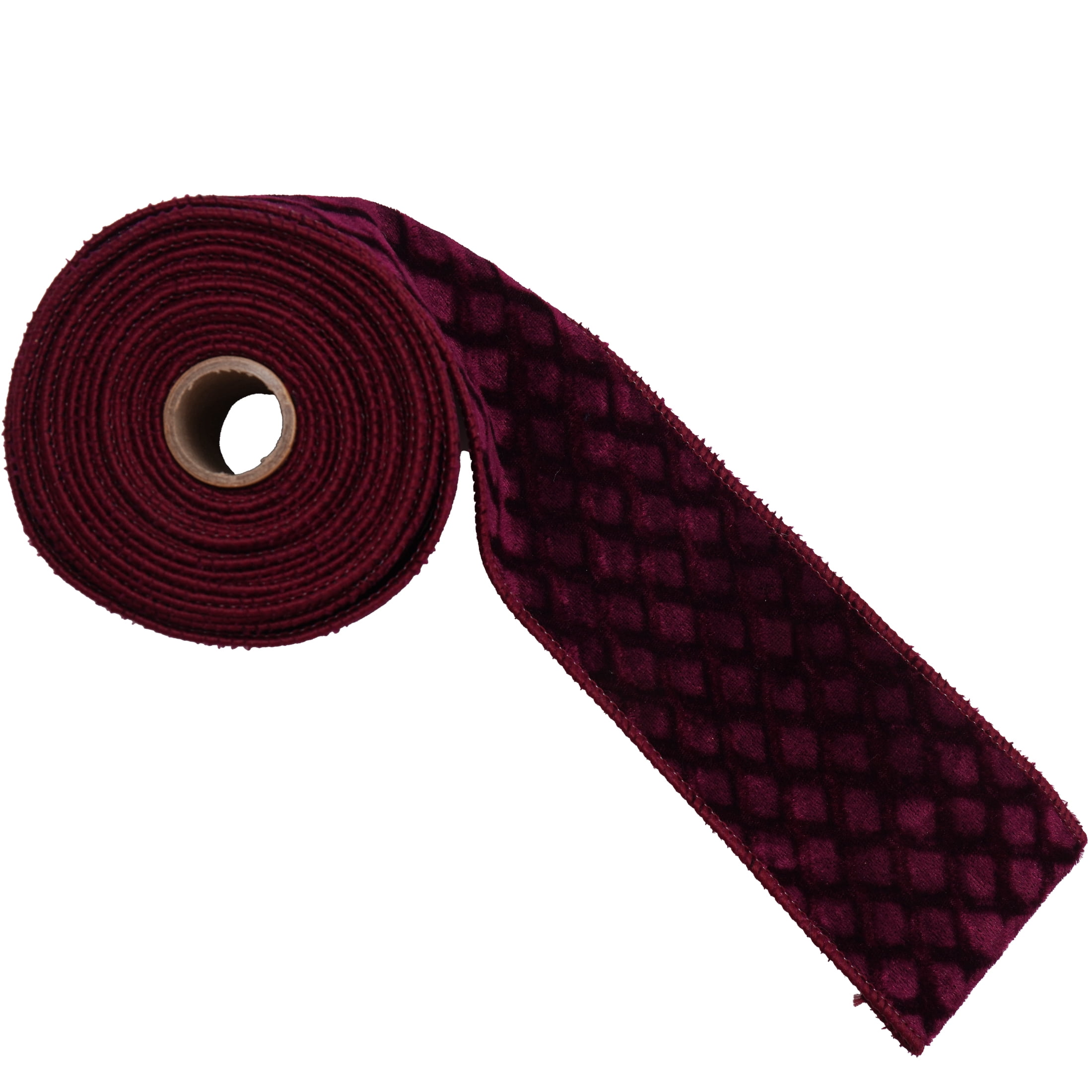 Burgundy Diamond Pattern Velvet Christmas Ribbon, 2.5" x 12', by Holiday Time