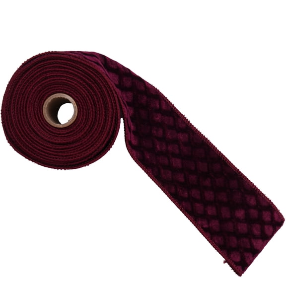 Burgundy Diamond Pattern Velvet Christmas Ribbon, 2.5" x 12', by Holiday Time