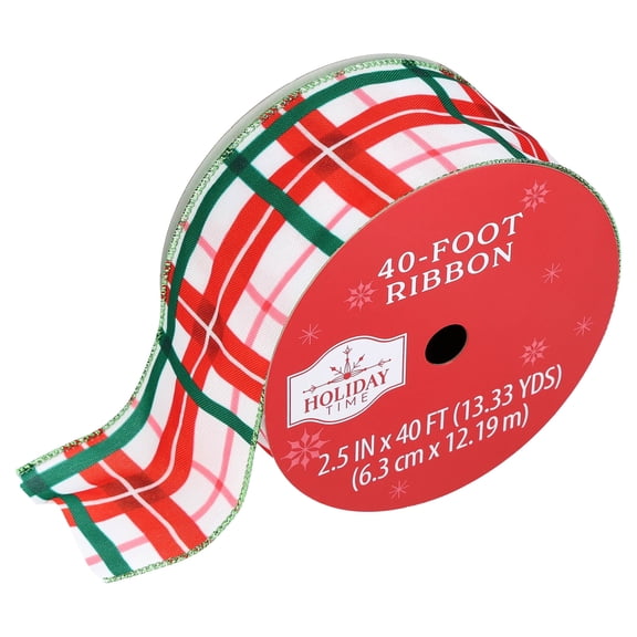 Multicolor Plaid Linen Christmas Ribbon, 2.5" x 40', by Holiday Time