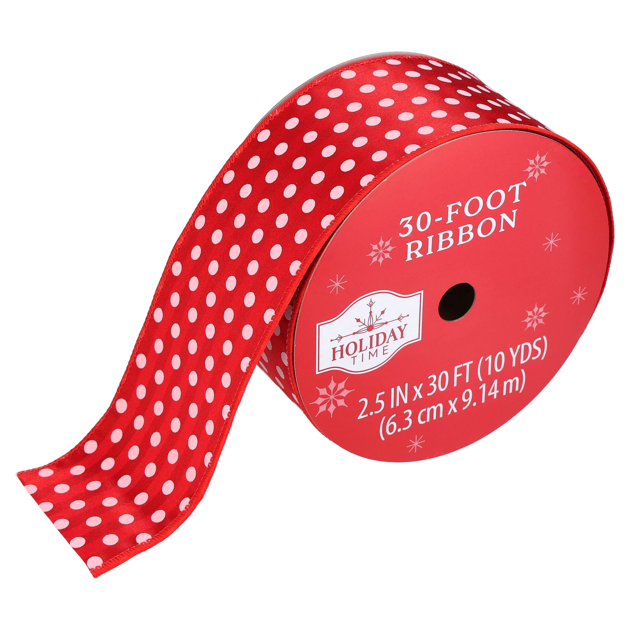 Red/White/Green Polka Dot and Stripe Dual-Sided Christmas Ribbon, 2.5" x 30', by Holiday Time