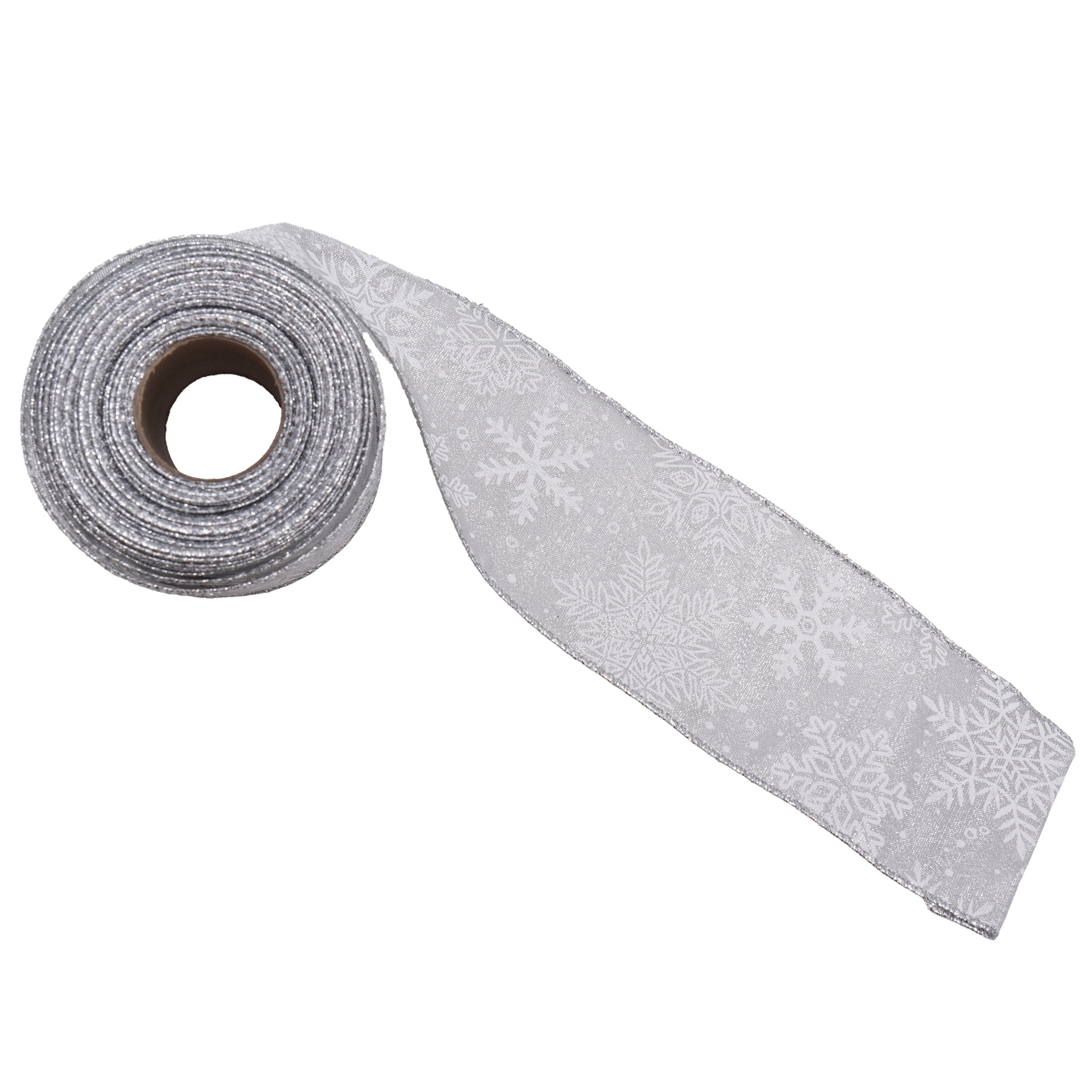 Silver and White Snowflake Christmas Ribbon, 2.5" x 25', by Holiday Time