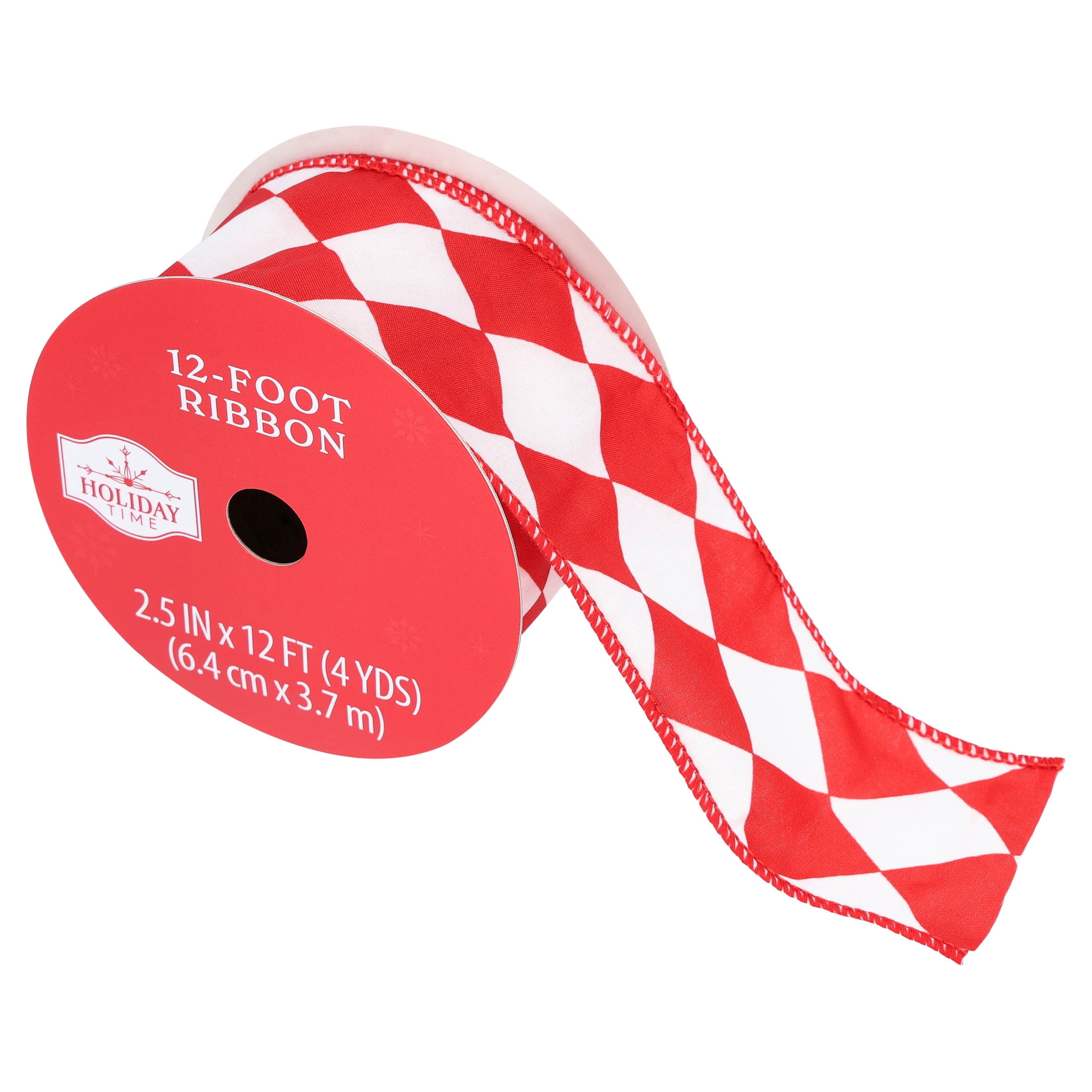 Red and White Diamond Pattern Christmas Ribbon, 2.5" x 12', by Holiday Time