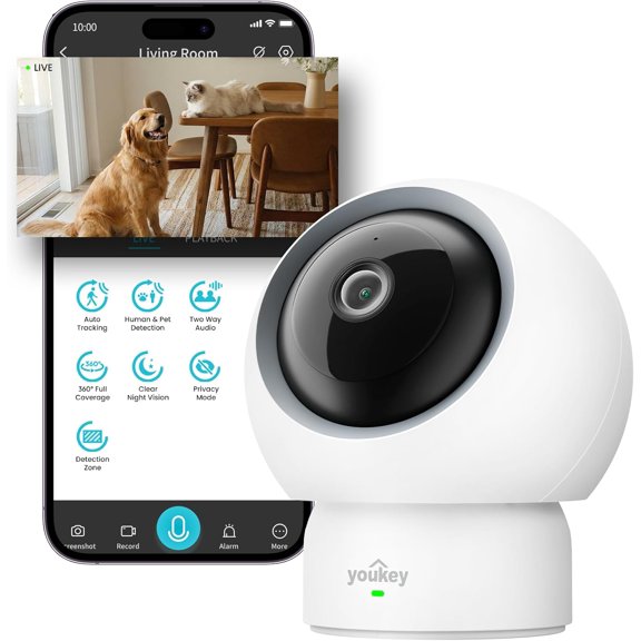 2.5K Indoor Pet Security Camera, Two-Way Audio Chat to Your Pets, AI Pet/Human Detection, 360 AI Human Tracking, Privacy Mode, No Monthly Fees, Night Vision, WiFi 62.4GHz & 5GHz