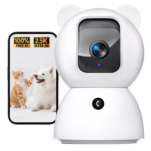 2.5K Indoor Security Camera, 360 Pan Tilt WiFi Pet Camera with Person Pet Cry Detection, Night Vision, 2-Way Audio, Motion Alerts, Phone App, 2.4GHz