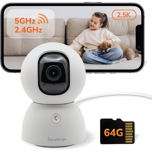 2.5K Pan-Tilt Security Camera, 360 Dual-Band WiFi Camera for Home, Free AI Human & Pet Detection, 2-Day Cloud + 64GB SD Storage, Two-Way Talk, Optional AI + Storage Upgrade (1, White)
