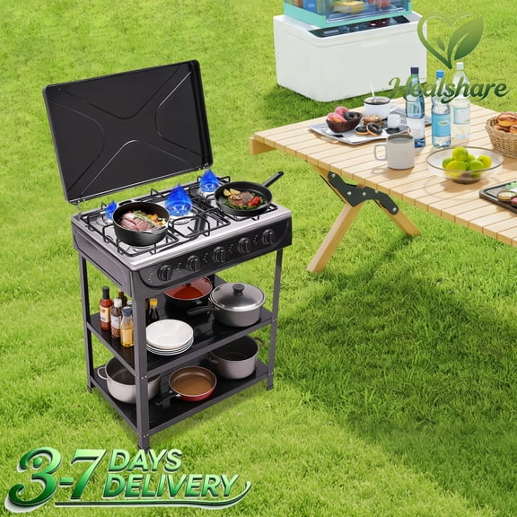 2.5KW Per Burner 5-Burner Freestanding Gas Stove, Independent Control Knobs Dual Side Prep Boards Cooking Range for Home Kitchen Cooking
