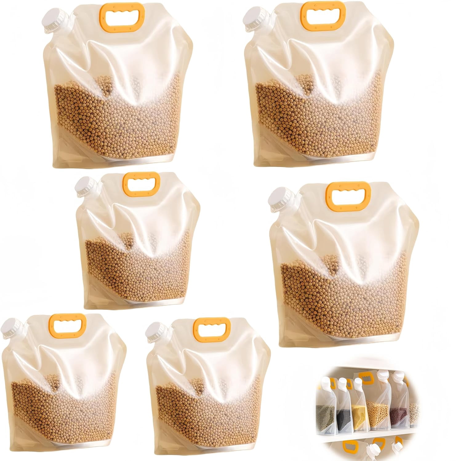 Pouch Pack Rice 2.5L 6 Pack Heavy Duty Rice Storage Bags, Reusable Airtight Spout ...