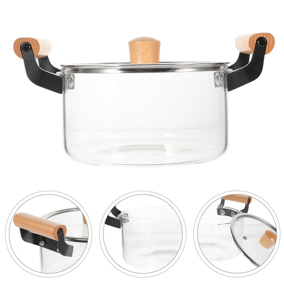 2.5L/84 oz Glass Saucepan with Cover, Clear Heat-resistant Glass Cookware Simmer Pots with Lid & Handle