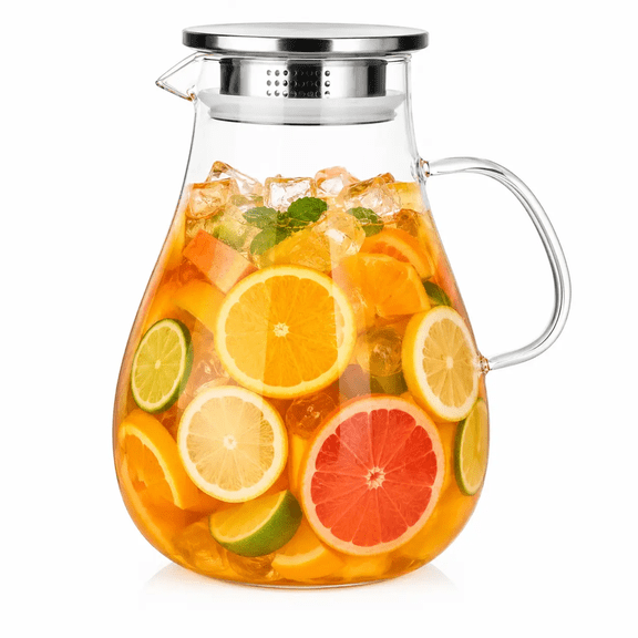 2.5L Borosilicate Glass Pitcher with Lid & Handle, 84 FL OZ BPAFree Glass Water Jug, Fridge Safe for Cold Brew, Iced Tea & Beverages for Kitchen Bar