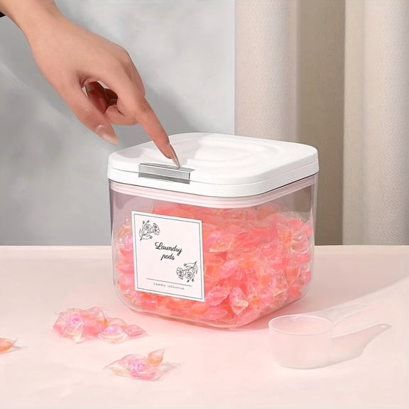 2.5L Clear Laundry Pods Container, Plastic Detergent Storage Jar with Press-Open Lid for Laundry Room