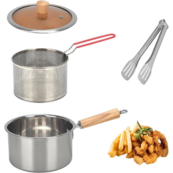 2.5L Deep Fryer Pot with Basket, 304 Stainless Steel Small Deep Fryer | Fry Daddy Deep Fryer, Deep Fryer with Basket & Lid & Tong, Round Fryer Pot for French Fries, Chicken Wings, Fish, Shrimp