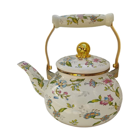 2.5L Enamel Kettle Teapot with Floral Pattern - Induction & Gas Stove Safe, Cool Water Pot for Home & Tea Time